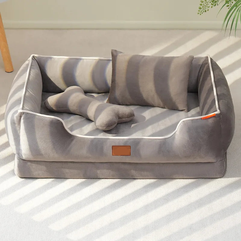 Cama para Mascotas de Confort de Terciopelo Suave con Cojín y Respaldo