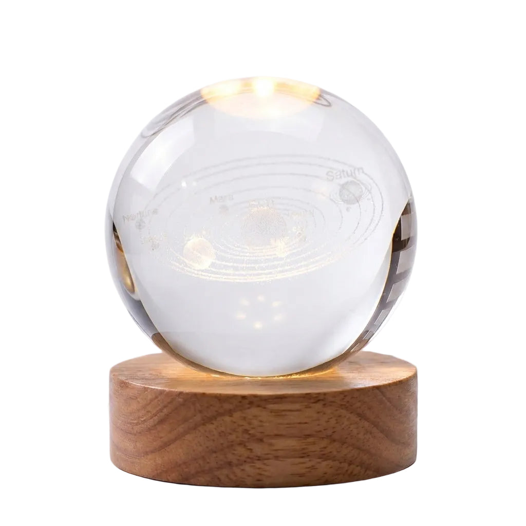 Bola de Cristal Iluminada de Luna con Base de Madera