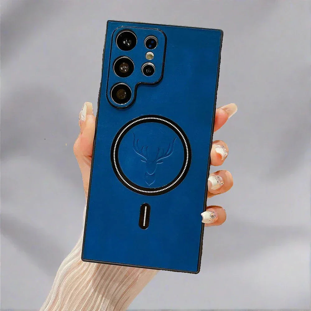 Funda de cuero para teléfono Samsung | Funda de carga inalámbrica magnética