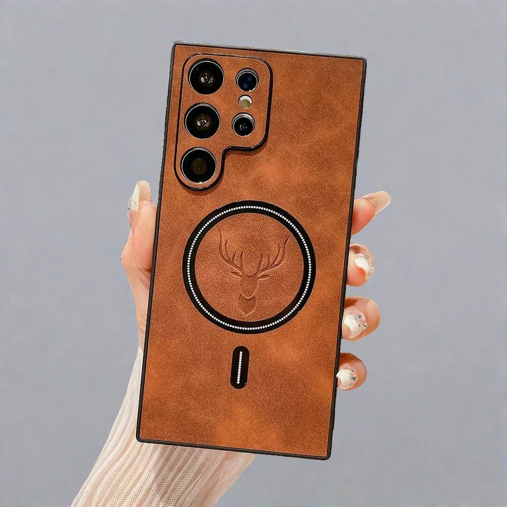 Funda de cuero para teléfono Samsung | Funda de carga inalámbrica magnética