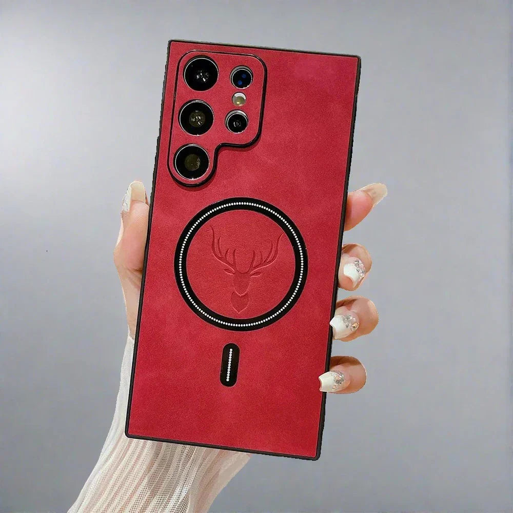 Funda de cuero para teléfono Samsung | Funda de carga inalámbrica magnética
