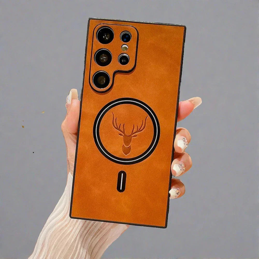 Funda de cuero para teléfono Samsung | Funda de carga inalámbrica magnética