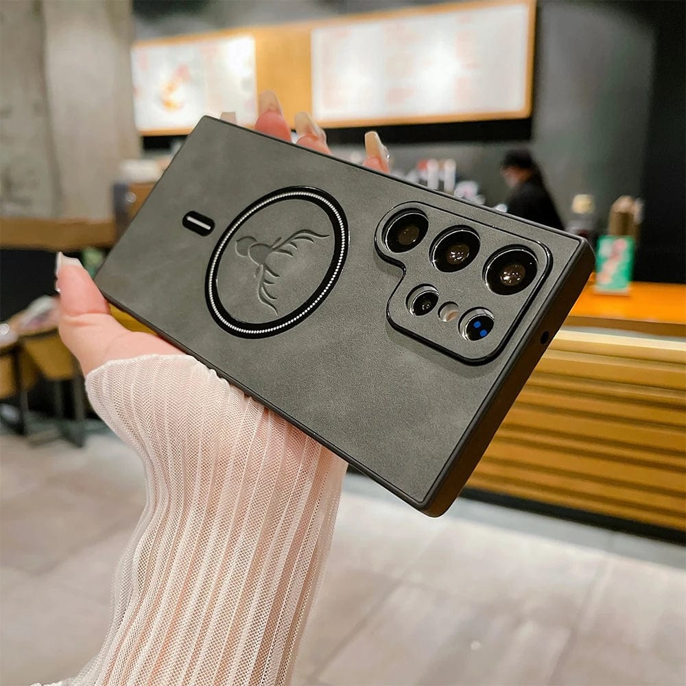 Funda de cuero para teléfono Samsung | Funda de carga inalámbrica magnética