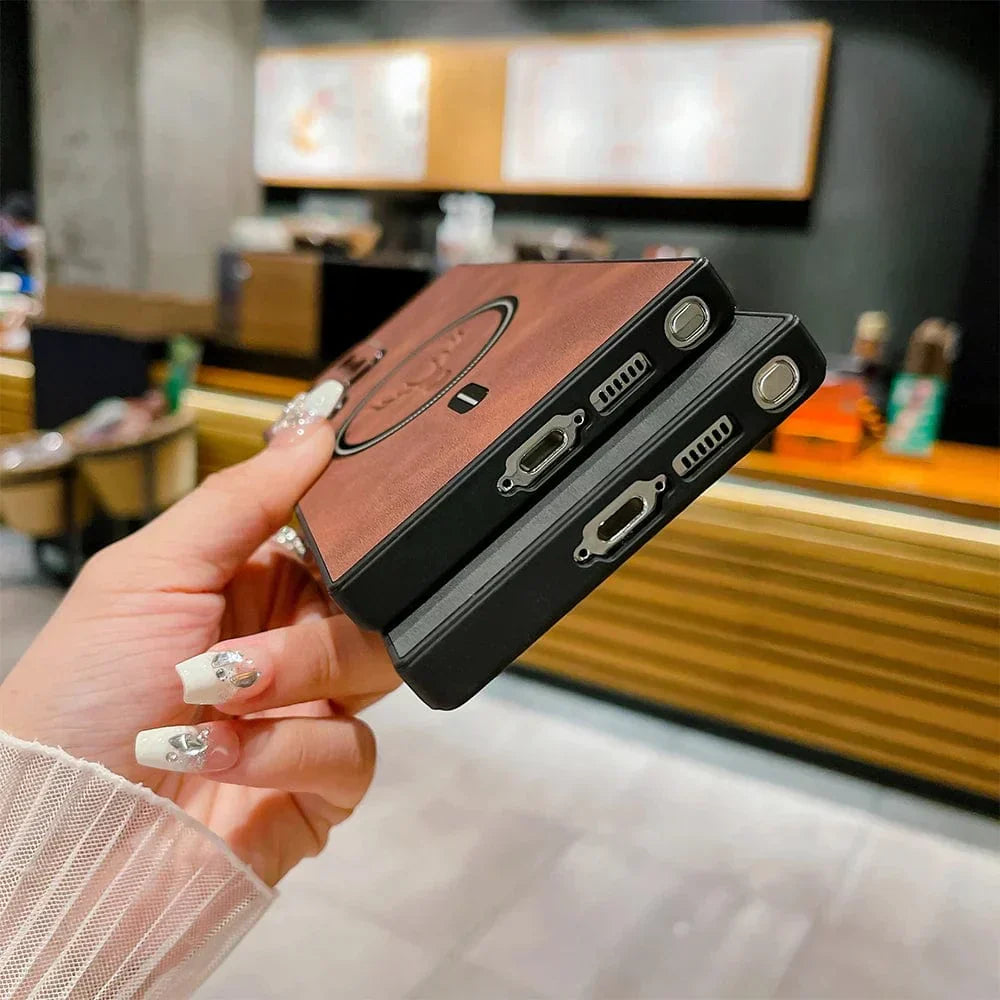 Funda de cuero para teléfono Samsung | Funda de carga inalámbrica magnética