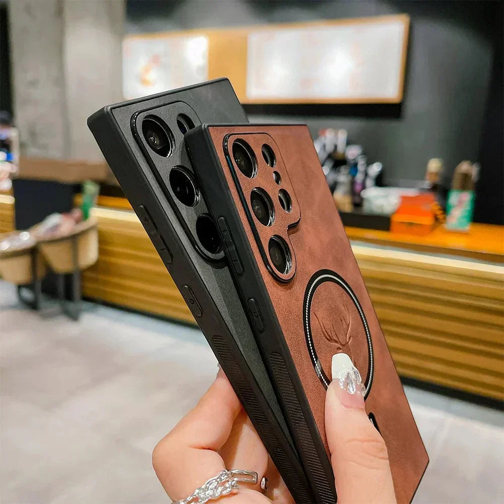 Funda de cuero para teléfono Samsung | Funda de carga inalámbrica magnética