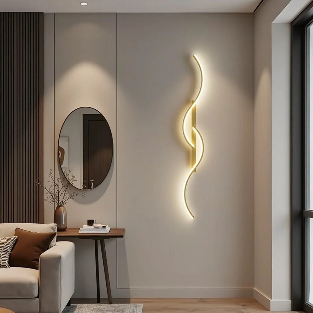 Moderna lámpara de pared LED en forma de ola – regulable y elegante en oro/negro