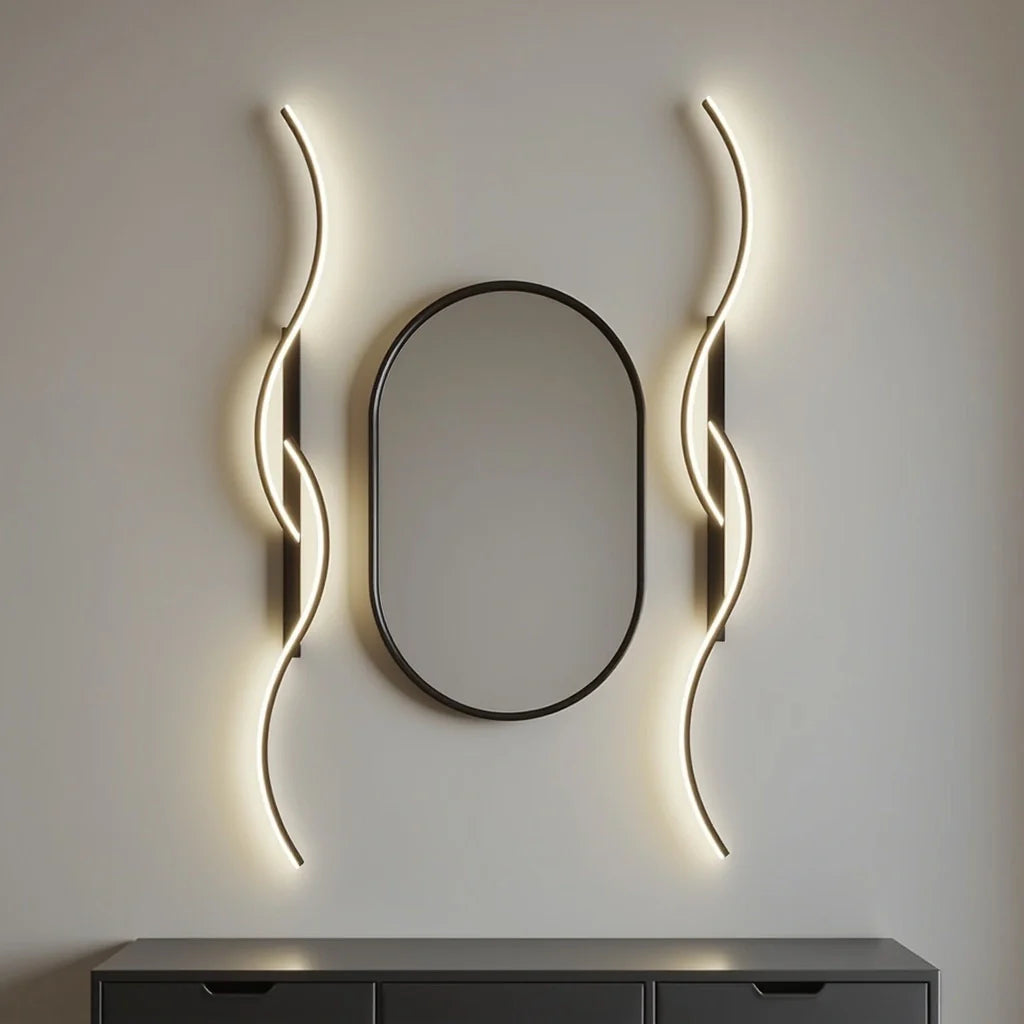 Moderna lámpara de pared LED en forma de ola – regulable y elegante en oro/negro