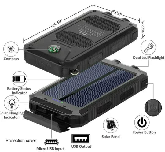 Banco de Energía Solar Impermeable para Aventuras al Aire Libre