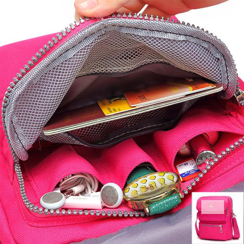 Bolso de Hombro Cruzado Impermeable de Nylon para Mujeres con 6 Bolsillos