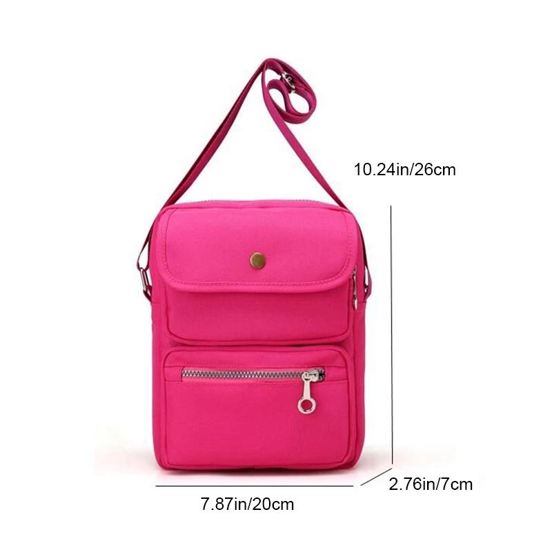 Bolso de Hombro Cruzado Impermeable de Nylon para Mujeres con 6 Bolsillos