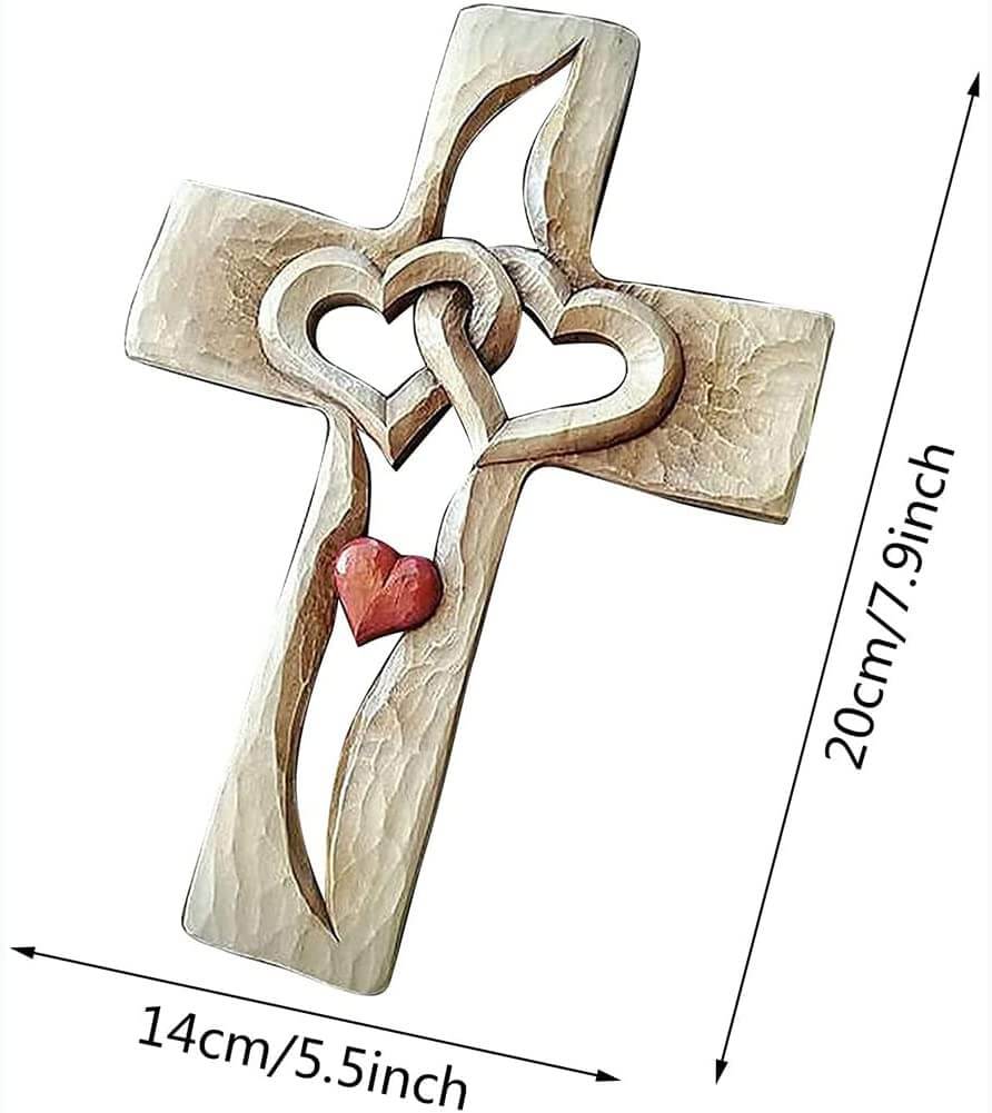 Corazones Entretejidos | Cruz de Madera Tallada