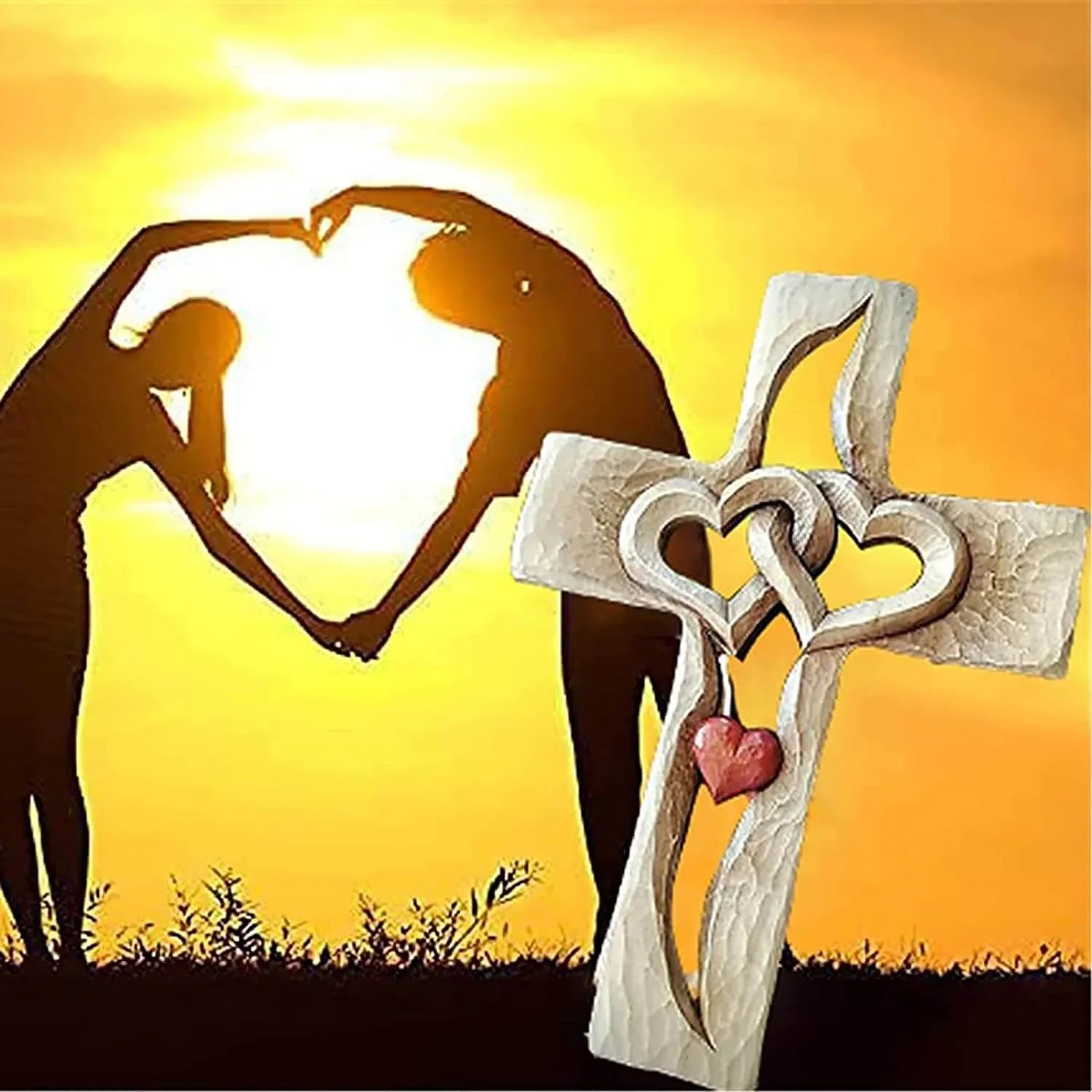 Corazones Entretejidos | Cruz de Madera Tallada