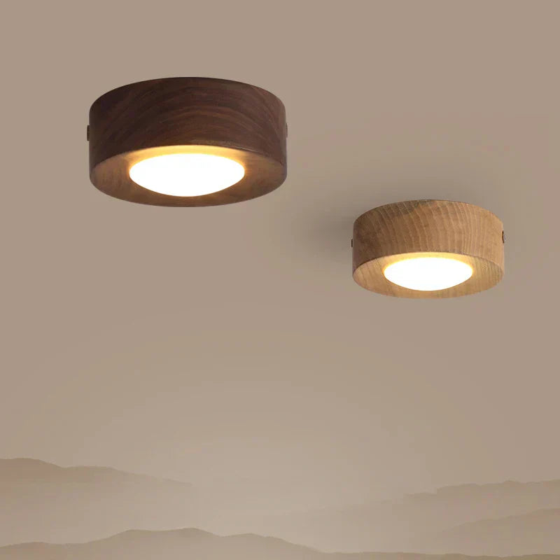 WoodenGlow - Lámpara de Techo de Nogal con Proyector LED
